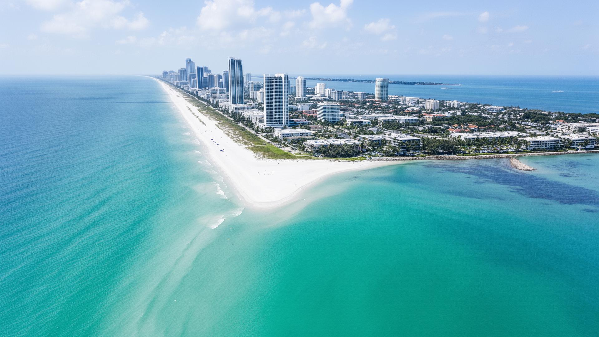 Aerial view of the Florida Gulf Coast — service area for ITNS Group managed IT services across Sarasota, Tampa Bay and Fort Myers